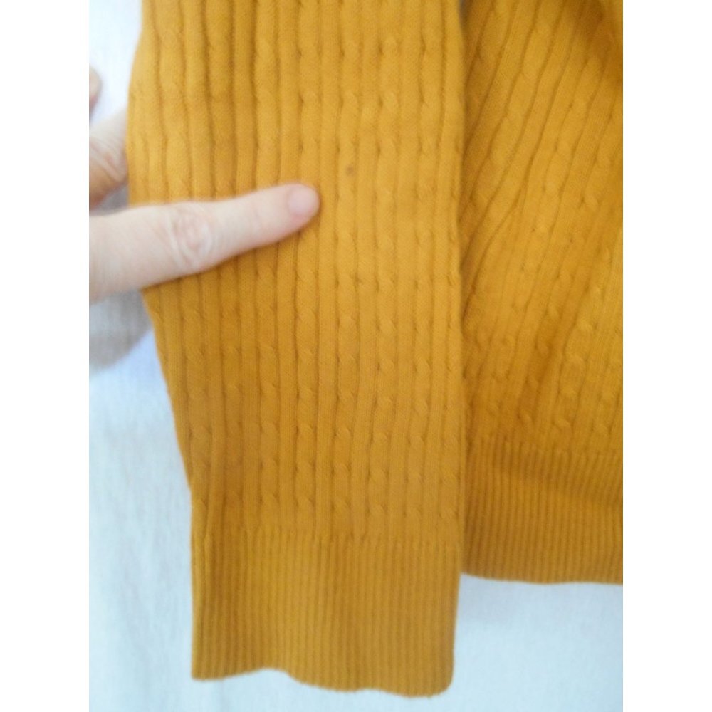 Vintage V Neck Fall Brown Yellow Sweater Sz M 100% cotton cable knit - Picture 4 of 5